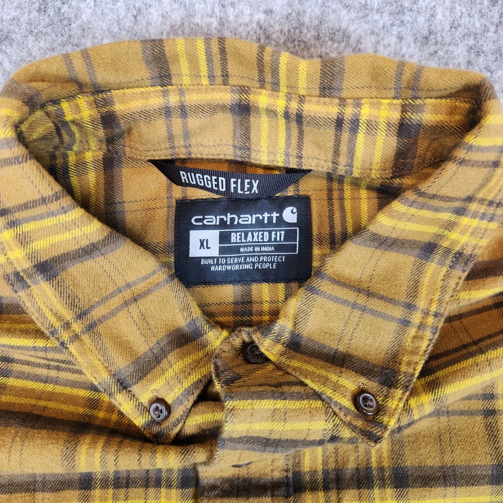Carhartt Rugged Flex‎ Shirt Men XL Yellow Flannel Plaid Relaxed Fit Workwear - Picture 4 of 9